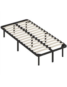 HOMCOM 3ft Single Bed Frame, Metal Platform Bed Frame with 2 x 14 Wood Slats, No Box Spring Needed, Underbed Storage, Black