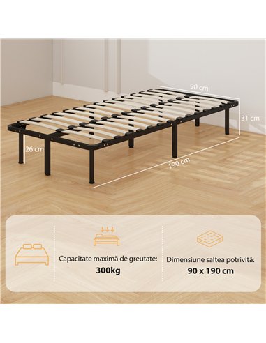 HOMCOM 3ft Single Bed Frame, Metal Platform Bed Frame with 2 x 14 Wood Slats, No Box Spring Needed, Underbed Storage, Black