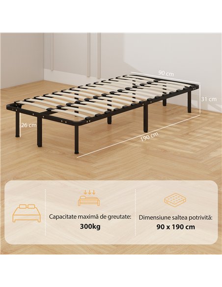 HOMCOM 3ft Single Bed Frame, Metal Platform Bed Frame with 2 x 14 Wood Slats, No Box Spring Needed, Underbed Storage, Black - pic 193947 | FastDaddyshop