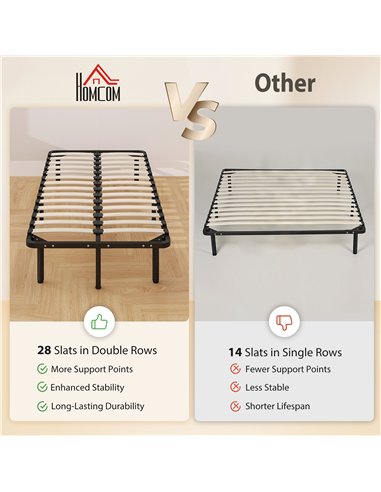 HOMCOM 3ft Single Bed Frame, Metal Platform Bed Frame with 2 x 14 Wood Slats, No Box Spring Needed, Underbed Storage, Black