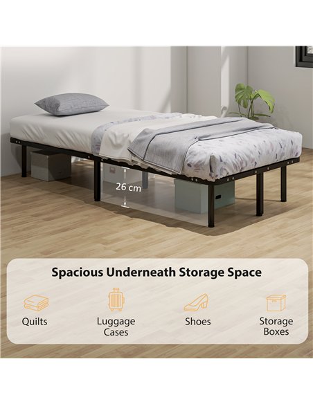 HOMCOM 3ft Single Bed Frame, Metal Platform Bed Frame with 2 x 14 Wood Slats, No Box Spring Needed, Underbed Storage, Black - pic 193949 | FastDaddyshop