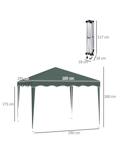 Outsunny 3x3m Pop Up Gazebo with Carry Bag, Adjustable Height, Wave Edge, Green