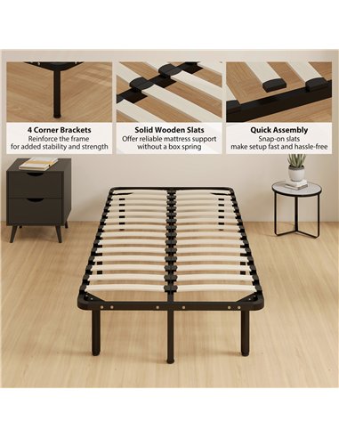 HOMCOM 3ft Single Bed Frame, Metal Platform Bed Frame with 2 x 14 Wood Slats, No Box Spring Needed, Underbed Storage, Black