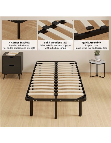 HOMCOM 3ft Single Bed Frame, Metal Platform Bed Frame with 2 x 14 Wood Slats, No Box Spring Needed, Underbed Storage, Black - pic 193950 | FastDaddyshop