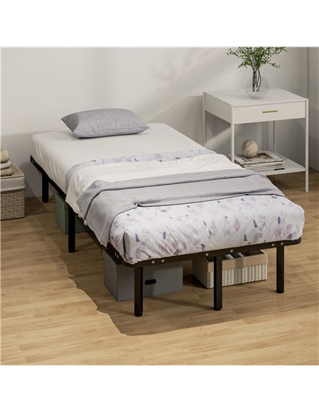 HOMCOM 3ft Single Bed Frame, Metal Platform Bed Frame with 2 x 14 Wood Slats, No Box Spring Needed, Underbed Storage, Black - pic 193951 | FastDaddyshop