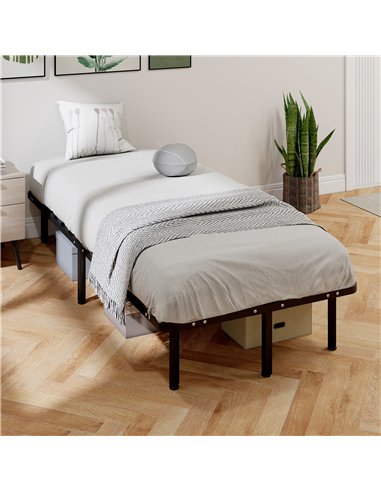 HOMCOM 3ft Single Bed Frame, Metal Platform Bed Frame with 2 x 14 Wood Slats, No Box Spring Needed, Underbed Storage, Black