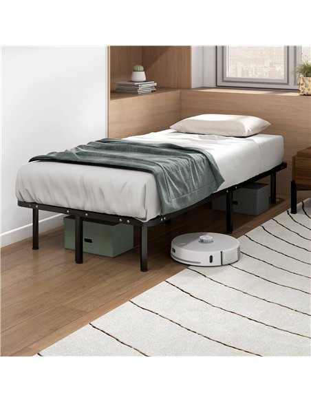 HOMCOM 3ft Single Bed Frame, Metal Platform Bed Frame with 2 x 14 Wood Slats, No Box Spring Needed, Underbed Storage, Black - pic 193953 | FastDaddyshop