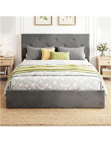 HOMCOM Double Bed Frame Gas End Lift Under Bed Storage Upholstered Platform Bed Tufted Headboard for 140 x 190 cm Mattress