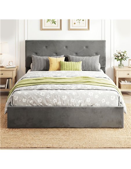 HOMCOM Double Bed Frame Gas End Lift Under Bed Storage Upholstered Platform Bed Tufted Headboard for 140 x 190 cm Mattress - pic 193955 | FastDaddyshop