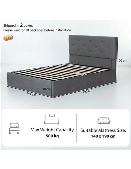 HOMCOM Double Bed Frame Gas End Lift Under Bed Storage Upholstered Platform Bed Tufted Headboard for 140 x 190 cm Mattress - pic 193956 | FastDaddyshop