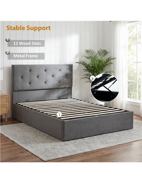 HOMCOM Double Bed Frame Gas End Lift Under Bed Storage Upholstered Platform Bed Tufted Headboard for 140 x 190 cm Mattress - pic 193960 | FastDaddyshop