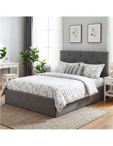 HOMCOM Double Bed Frame Gas End Lift Under Bed Storage Upholstered Platform Bed Tufted Headboard for 140 x 190 cm Mattress