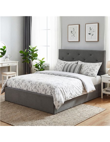 HOMCOM Double Bed Frame Gas End Lift Under Bed Storage Upholstered Platform Bed Tufted Headboard for 140 x 190 cm Mattress - pic 193961 | FastDaddyshop