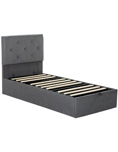 HOMCOM Single Bed Frame Gas End Lift Under Bed Storage Upholstered Platform Bed Tufted Headboard for 90 x 190 cm Mattress