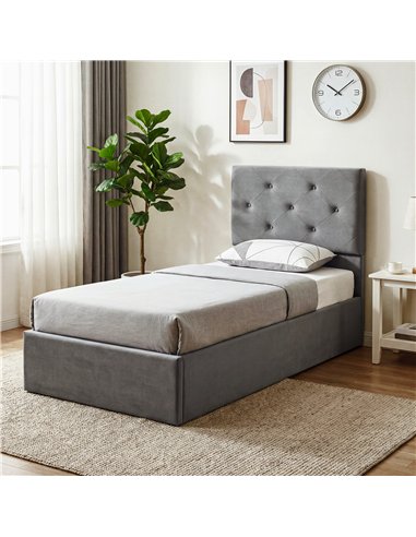 HOMCOM Single Bed Frame Gas End Lift Under Bed Storage Upholstered Platform Bed Tufted Headboard for 90 x 190 cm Mattress