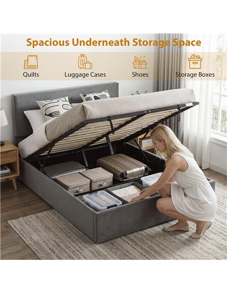 HOMCOM King Size Bed Frame Gas End Lift Under Bed Storage Upholstered Platform Bed Tufted Headboard for 150 x 200 cm Mattress - pic 193975 | FastDaddyshop