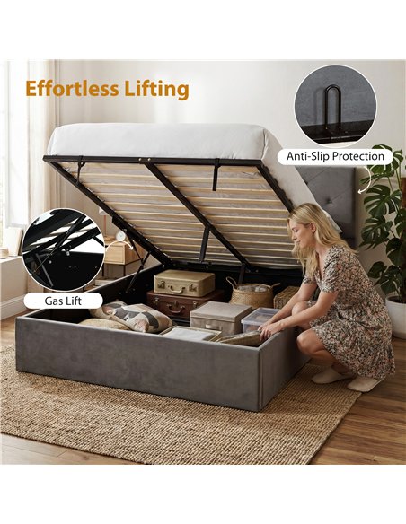 HOMCOM King Size Bed Frame Gas End Lift Under Bed Storage Upholstered Platform Bed Tufted Headboard for 150 x 200 cm Mattress - pic 193976 | FastDaddyshop