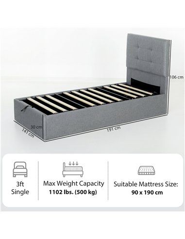 HOMCOM 3ft Single Ottoman Bed with Gas Lift Storage - Grey