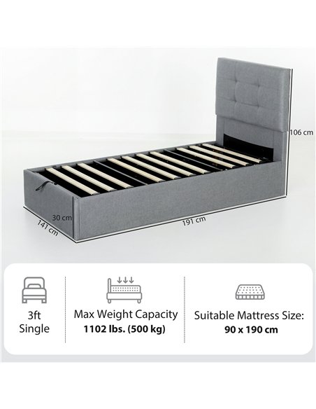 HOMCOM 3ft Single Ottoman Bed with Gas Lift Storage - Grey - pic 193983 | FastDaddyshop
