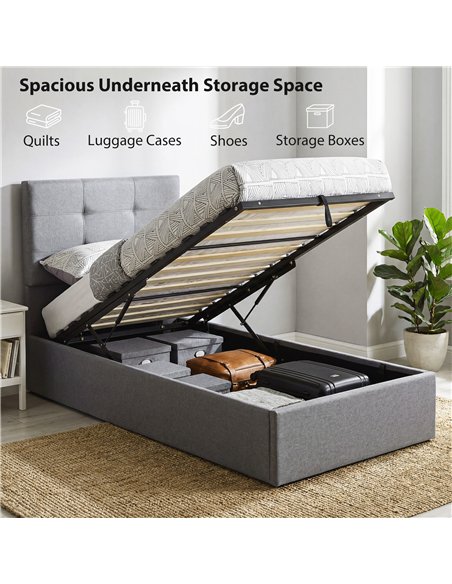 HOMCOM 3ft Single Ottoman Bed with Gas Lift Storage - Grey - pic 193984 | FastDaddyshop