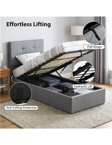 HOMCOM 3ft Single Ottoman Bed with Gas Lift Storage - Grey - pic 193985 | FastDaddyshop