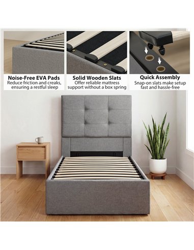 HOMCOM 3ft Single Ottoman Bed with Gas Lift Storage - Grey