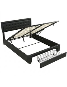 HOMCOM PU Leather King Size Ottoman Bed Frame, with Front Drawer - Black