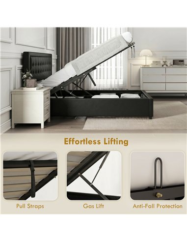 HOMCOM PU Leather King Size Ottoman Bed Frame, with Front Drawer - Black