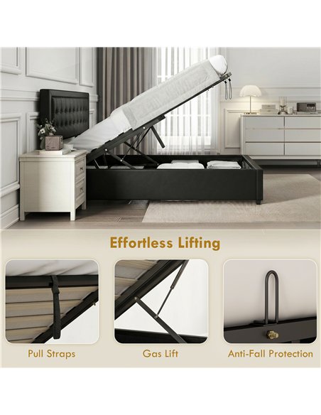 HOMCOM PU Leather King Size Ottoman Bed Frame, with Front Drawer - Black - pic 194021 | FastDaddyshop