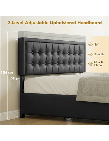 HOMCOM PU Leather King Size Ottoman Bed Frame, with Front Drawer - Black