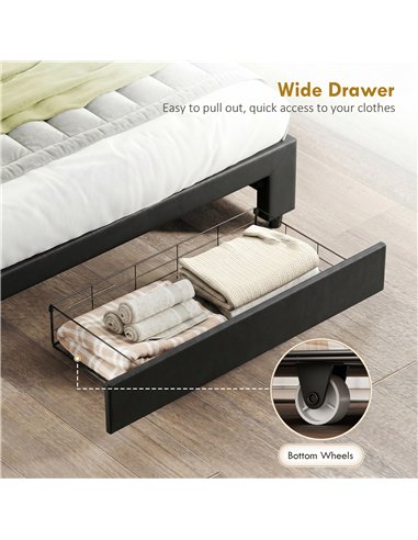 HOMCOM PU Leather King Size Ottoman Bed Frame, with Front Drawer - Black