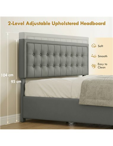 HOMCOM PU Leather King Size Ottoman Bed Frame, with Front Drawer - Grey