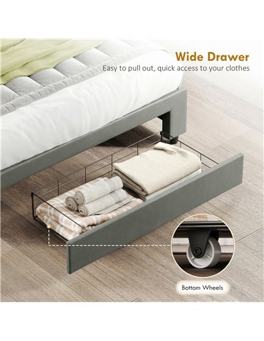 HOMCOM PU Leather King Size Ottoman Bed Frame, with Front Drawer - Grey