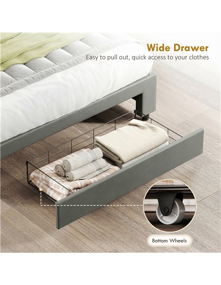 HOMCOM PU Leather King Size Ottoman Bed Frame, with Front Drawer - Grey - pic 194032 | FastDaddyshop