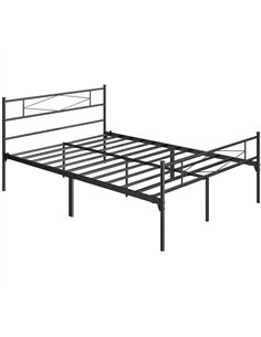 HOMCOM 4ft6 Double Bed Frame with Headboard and Footboard, Metal Platform Bed Frame with 32 cm Underbed Storage, Black