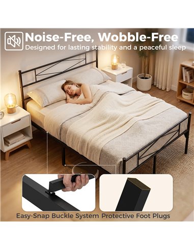 HOMCOM 4ft6 Double Bed Frame with Headboard and Footboard, Metal Platform Bed Frame with 32 cm Underbed Storage, Black