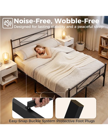 HOMCOM 4ft6 Double Bed Frame with Headboard and Footboard, Metal Platform Bed Frame with 32 cm Underbed Storage, Black - pic 194038 | FastDaddyshop