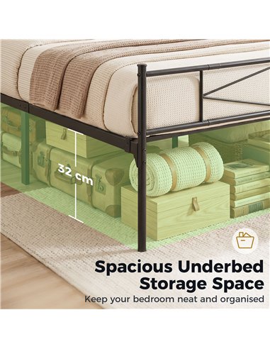 HOMCOM 4ft6 Double Bed Frame with Headboard and Footboard, Metal Platform Bed Frame with 32 cm Underbed Storage, Black