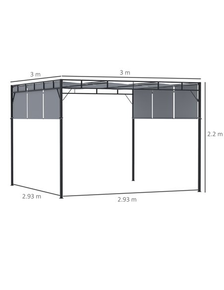 Outsunny 3x3m Steel Pergola Gazebo with Retractable Roof Canopy, Dark Grey - pic 19404 | FastDaddyshop