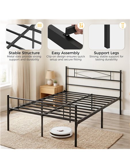 HOMCOM 4ft6 Double Bed Frame with Headboard and Footboard, Metal Platform Bed Frame with 32 cm Underbed Storage, Black - pic 194040 | FastDaddyshop