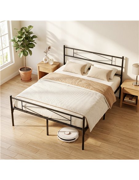 HOMCOM 4ft6 Double Bed Frame with Headboard and Footboard, Metal Platform Bed Frame with 32 cm Underbed Storage, Black - pic 194041 | FastDaddyshop