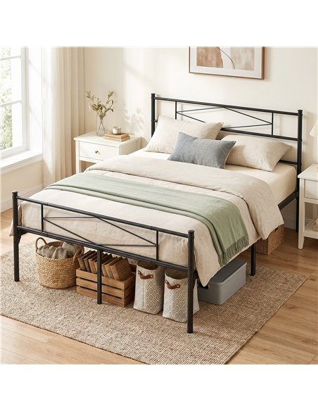 HOMCOM 4ft6 Double Bed Frame with Headboard and Footboard, Metal Platform Bed Frame with 32 cm Underbed Storage, Black - pic 194042 | FastDaddyshop