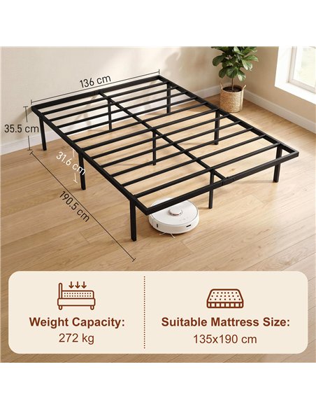 HOMCOM 4ft6 Double Bed Frame with Underbed Storage, Metal Platform Bed Frame with Steel Slat Support, No Box Spring Needed - pic 194046 | FastDaddyshop