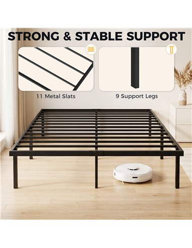 HOMCOM 4ft6 Double Bed Frame with Underbed Storage, Metal Platform Bed Frame with Steel Slat Support, No Box Spring Needed