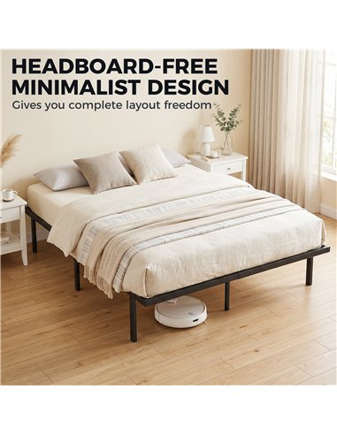 HOMCOM 4ft6 Double Bed Frame with Underbed Storage, Metal Platform Bed Frame with Steel Slat Support, No Box Spring Needed