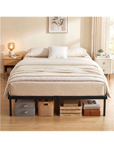 HOMCOM 4ft6 Double Bed Frame with Underbed Storage, Metal Platform Bed Frame with Steel Slat Support, No Box Spring Needed
