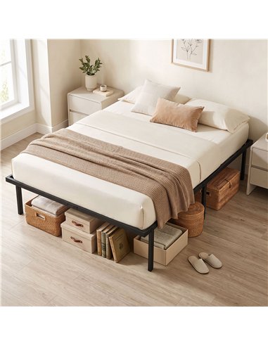 HOMCOM 4ft6 Double Bed Frame with Underbed Storage, Metal Platform Bed Frame with Steel Slat Support, No Box Spring Needed
