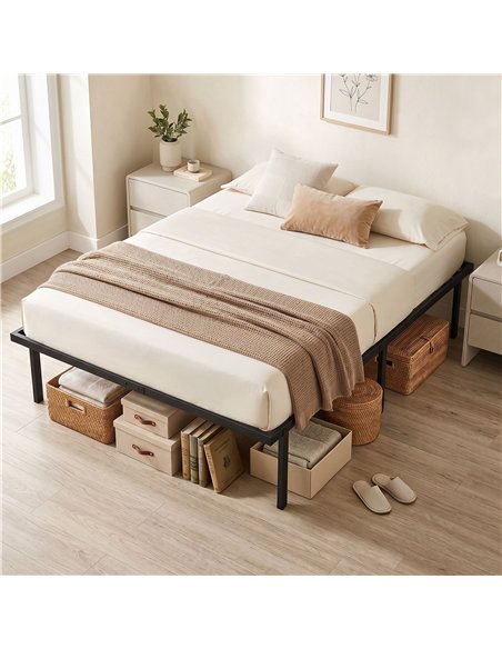 HOMCOM 4ft6 Double Bed Frame with Underbed Storage, Metal Platform Bed Frame with Steel Slat Support, No Box Spring Needed - pic 194052 | FastDaddyshop