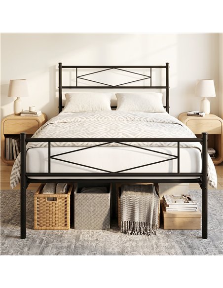 HOMCOM 3ft Single Bed Frame with Headboard and Footboard, Metal Platform Bed Frame with 32 cm Underbed Storage, Black - pic 194054 | FastDaddyshop
