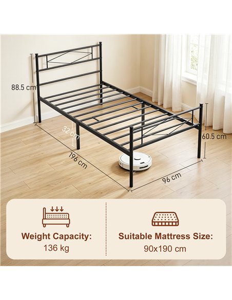 HOMCOM 3ft Single Bed Frame with Headboard and Footboard, Metal Platform Bed Frame with 32 cm Underbed Storage, Black - pic 194055 | FastDaddyshop